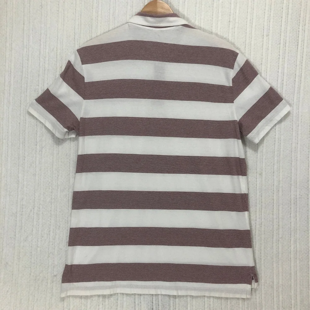 Arizona Jean Co Mens Large Polo Shirt Burgundy White Striped Short Sleeve Cotton